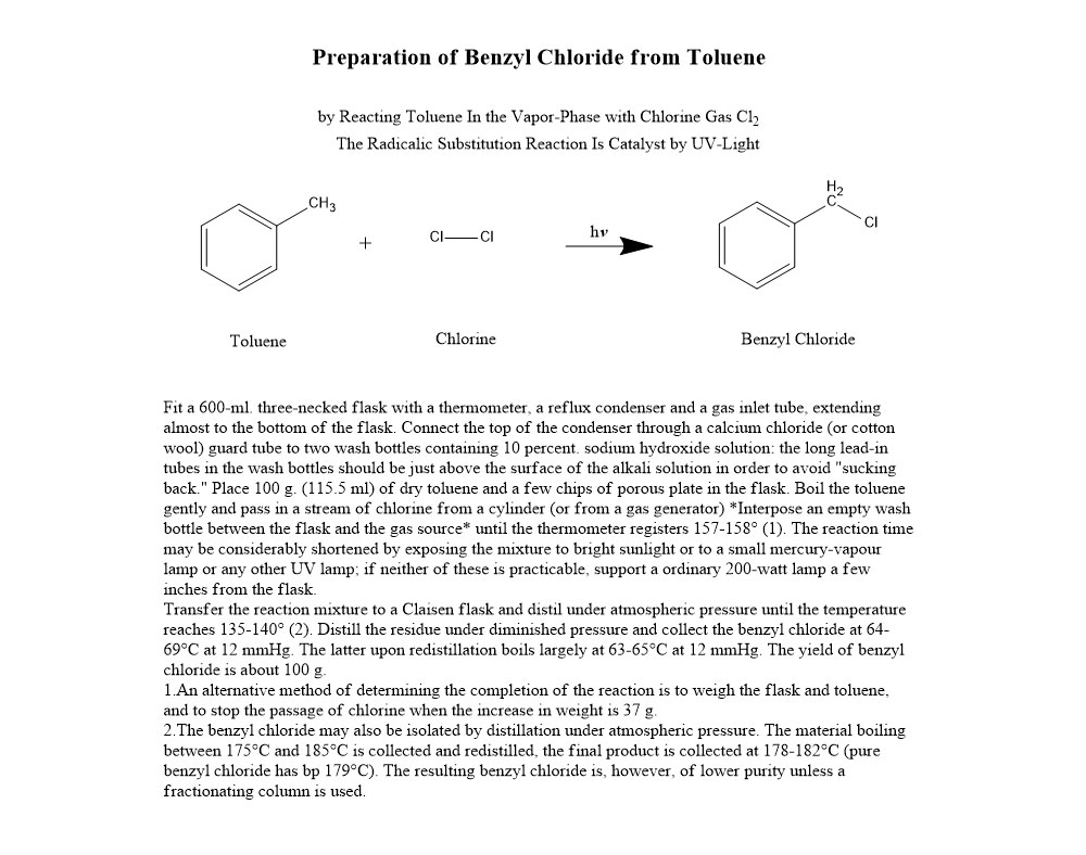 Convert toluene to Benzyl chloride
